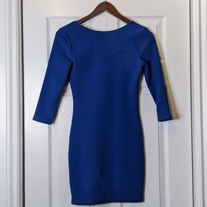 Cobalt Blue Ribbed 3/4 Sleeve Mini Dress
